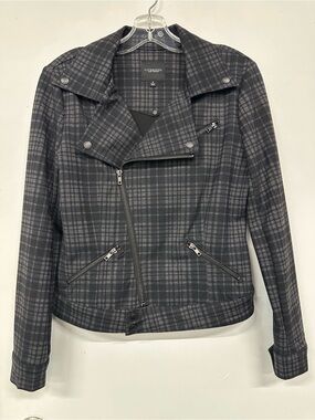 Liverpool Plaid Moto Jacket Ponte Stretch Asymmetrical Zip Small casual Workwear